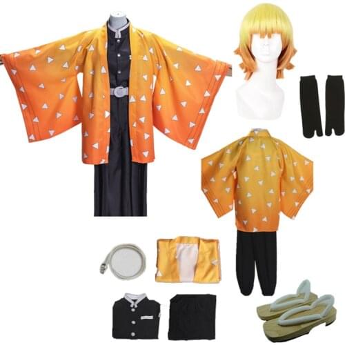 Anime Demon Slayer Cosplay Kimono Comic Agatsuma Zenitsu cosplay Clothing Halloween Mens Kimono Outfit