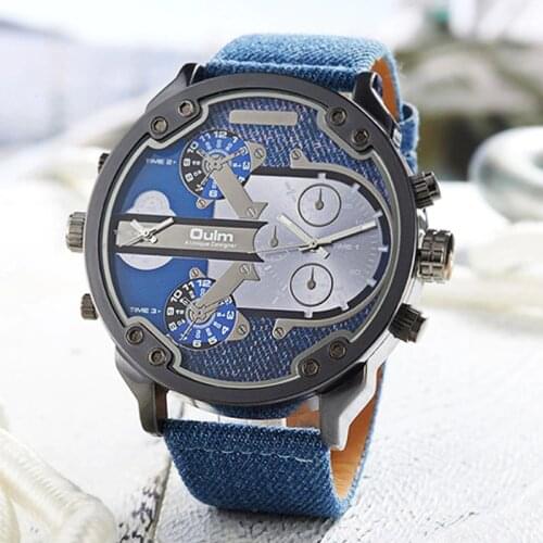 Famous Brand OULM Watch Men Watches Military Watches Men 2 Time Zone Fashion Marine Canvas Strap Chic Boyfriend DZ Wrist Watches