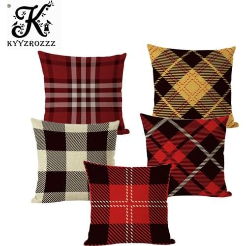 Stripe Lattice Cushion Covers Cotton Linen Material Square Pillowcase For Sofa Car Waist Throw Pillows Cover