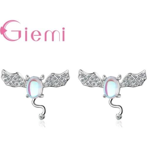 Wonderful Cute Animals Bat Shape For Women Girls 925 Sterling Silver Pave Sparkling Cubic Zirconia Clear Opal Birthday Accessory