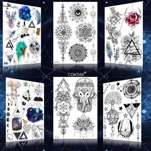 COKTAK Black Henna Flower Lace Tattoos Temporary Women Body Arm Neck Fake Tatoo Sheets Mandala Tattoo Genasha Tattoo Stickers