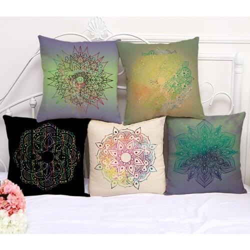 Decorative Pillow Cushion Case Mandala Flower pattern Pillowcase 17.5 Inch Cotton Linen Chair Seat Throw Pillow Cover P1092