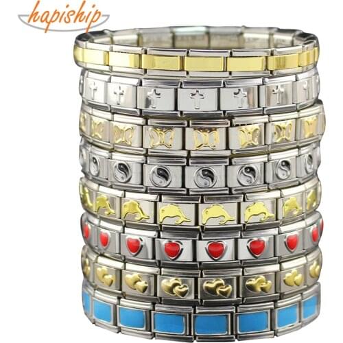 Hapiship Women Man Fashion Style Jewelry Heart Flower Butterfly Cross Dolphins Stainless Steel Elastic Bracelet Bangle ST00