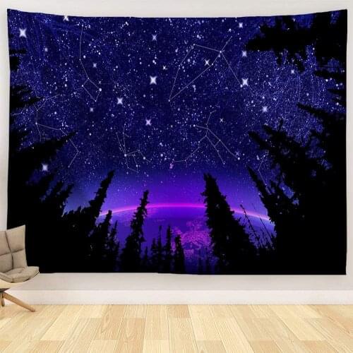 Forest Starry Tapestry Purple Galaxy Constellation Wall Art Tapestry Moon Fantasy Tapestry Aesthetic Room Decor Tapiz Gobelin