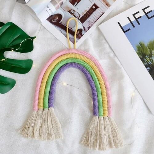 INS Woven Rainbow Tapestry Wall Hanging Ornaments Kids Room Decorations Rainbow Tassels Wind Chimes Nursery Photo Props