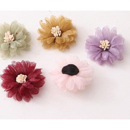 Korean chiffon hair Flower For Kids Girls with stamen Hair Accessories Handmade Fabric Flowers For Headbands