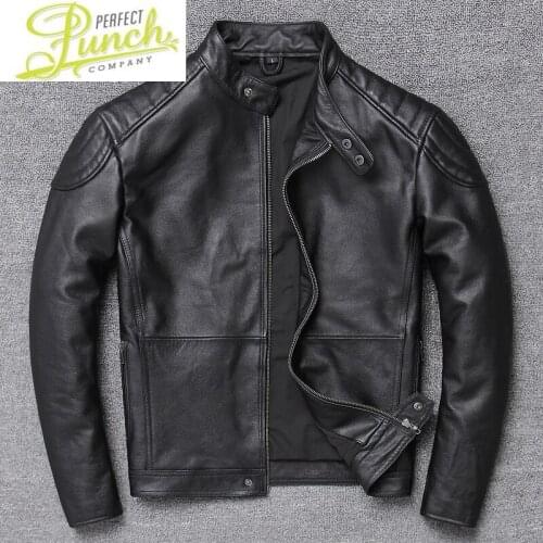Cow Leather Spring Jacket and Autumn Smart Casual Moto & Biker Short Slim No Coat for Men Plus Sized X-1977