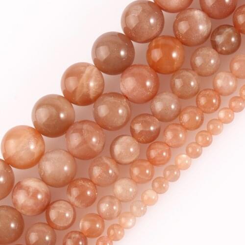 Natural Stone Smooth Sunstone Round Loose Spacer Beads For Jewelry Making DIY Charm Bracelet Necklace 4 6 8 10 12 mm 15 Inches