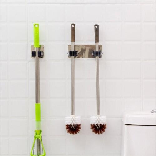 Kitchen Tool Wall Mounted Mop Bar Organizer Holder for Home Brush Broom Hanger Storage Rack Self Adhesive Dual Rack Wall Hooks