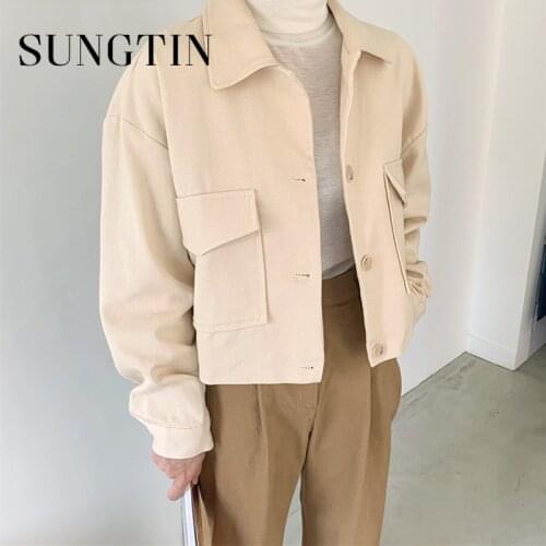 Sungtin Korean Fashion Coat Jacket Women Soft Spring Button Loose Female Turn Down Collar Jacket Button Up Streetwear Vintage