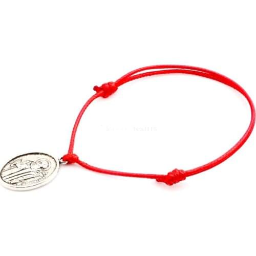 Hot ! 10Pcs Adjustable Bracelets Red Waxes rope Zinc Alloy st benedict Crucifix Cross Charm Adjustable Bracelet B-34