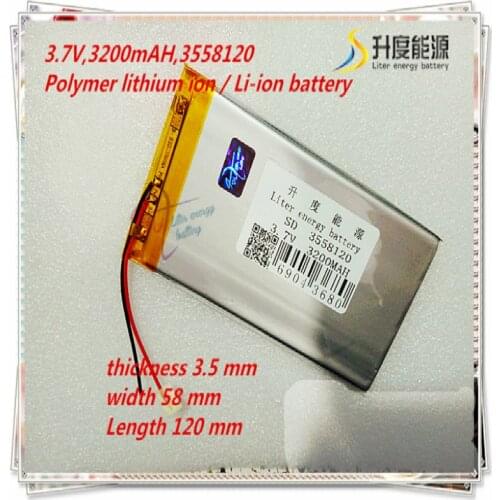 Liter energy battery 3558120 3.7V 3200mah Lithium polymer Battery with Protection Board For PDA Tablet PCs Digital Products
