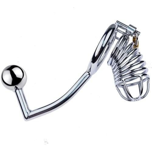 Metal Chastity Cage With Anal Plug Bdsm Anus Dick Stretcher Sex Toys For Men Masturbators Anti-Off Penis Rings Cock Erection