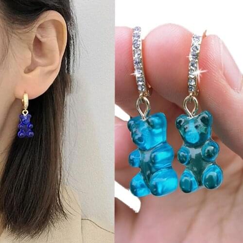 Korean Sweet And Cute Candy Colored Gummy Bear Pendant Earrings New Korean Designer Earrings For Women