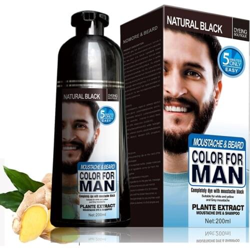 Mokeru 3Pcs/Lot 200ml Natural Herbal Fast Permanent Hair Coloring Beard Black Dye Shampoo For Men Covering Gray Hair