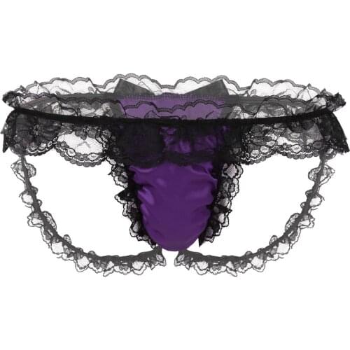 Mens Soft Satin Lingerie Underpants Frilly Ruffled Lace Sissy Underwear Panties Low Rise Bulge Pouch T-back Thong Bikini Briefs