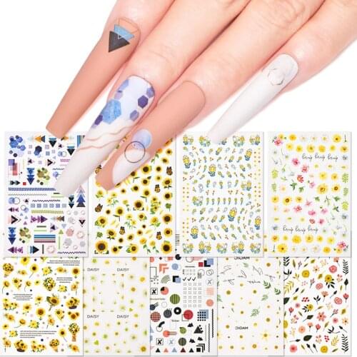 Sunflower Nail Art Water Stickers Vibrant Florals Sliders For Nails Flower Spring Summer Manicure Decoration Nail Art Decals