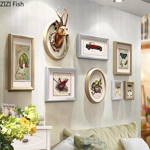 8pcs /set Nordic Wall Hanging Deer Head Art Oil Painting Photo Wooden Wall Decor Pendant Living Sofa Background Home Decoration