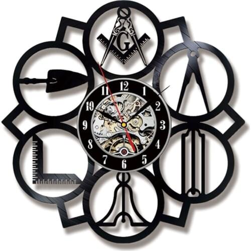 Masonic Free Mason Logo Wall Clock Vintage Vinyl Record LED Wall Clock Battery Operated Living room Decor 3D LED Wall Lamp Gift