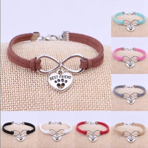 New Antique Cute Pets Dogs Paw Heart Charm Infinity Love Bracelets Unique Dogs Store Best Friend Gifts For Women Men