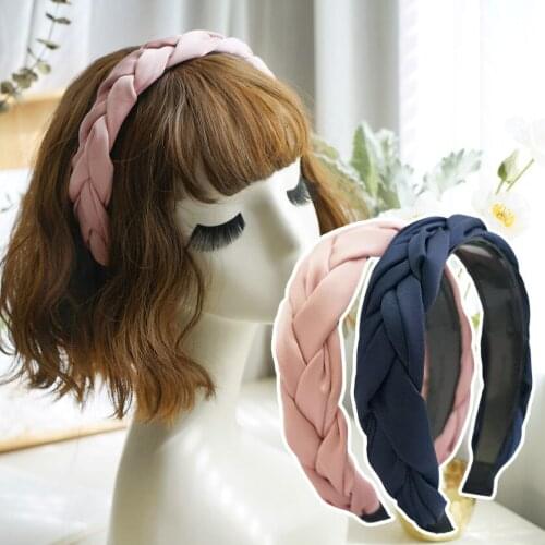 High grade Braided braid with silk satin Hair Hoop Headband Hairband for Women Girls elegant sweet Hair Band Hair Accessories