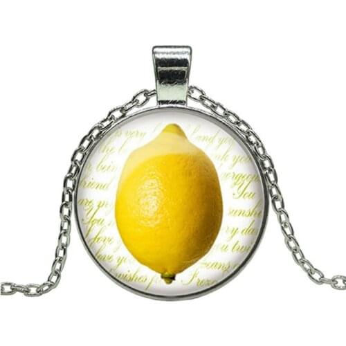 VERDVE Lemon Necklace Lemon Jewelry Fruit Charm Glass Dome Cabochon Pendant Cute Necklaces for Women Men Dropshipping