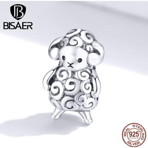 Sheep Charms BISAER 925 Sterling Silver be unique the Sheep Beads charms original silver 925 for jewelry making EFC187