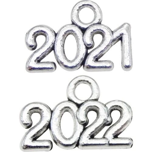 Julie Wang 100PCS Year Number 2021/2022 Charms Alloy Antique Silver Color Pendants Jewelry Making Necklace Earrings Accessory