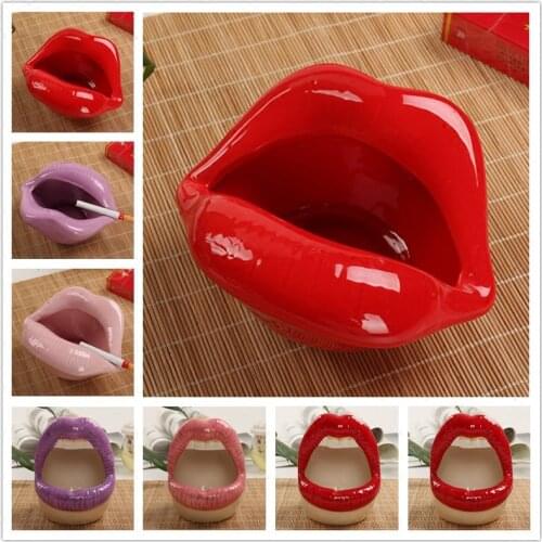 Multicolor Ceramic Lips Shape Flower Pots Sexy Mouth Ashtray Bone China Vase Green Plant Container