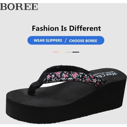 Women Wedges Slippers Fashion Platform Flip Flops Light Comfort Beach Shoes Casual Floral Summer Sandals Women High-heeled Shoes