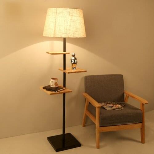 Modern Nordic Original Wood Fabric Led E27 Floor Lamp With Tray Shelf For Living Room Bedroom Study H 150cm 1600