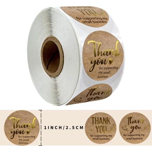 Thank you for supporting my business Kraft Stickers with Gold Foil round labels sticker for small shop handmade sticker