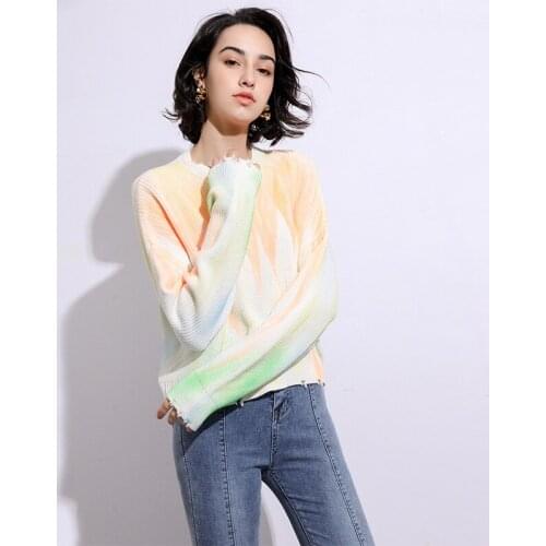 Tie-dye sweater women 2020 fall/winter trendy pullover lazy style loose western retro plus size sweater outer wear