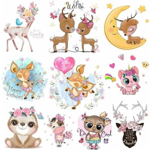 Lovely Animals Deer Patches For Clothes Iron On Thermal Stickers Cartoon Heat Vinyl Transfer For Washable Kid T-shirt Appliques