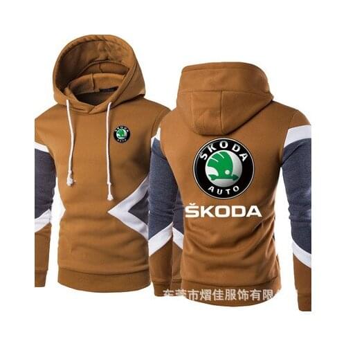 New Spring Autumn Skoda Logo Fashion Hoodies Patchwork Men Pullover Sweatshirts Casual Cotton Hoody 5 Colors