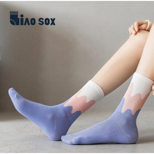 Trend Autumn and Winter New Socks Female Gradient Ice Cream Wave Stripe Personality Crew Socks for Women