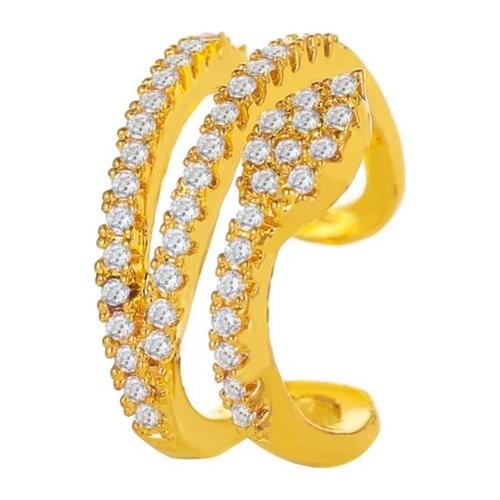 Vintage Snake Shape Bling Starry Clear Crystal C Shape Golden White Fashion Copper Clip Earrings For Women