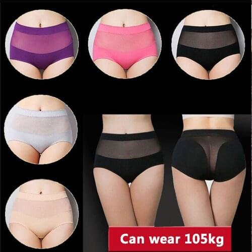 High Quality Cotton Large Size Middle High Waist Panties Women Plus Big Size Underwear Female Sexy Hollow Transparent Briefs 3XL