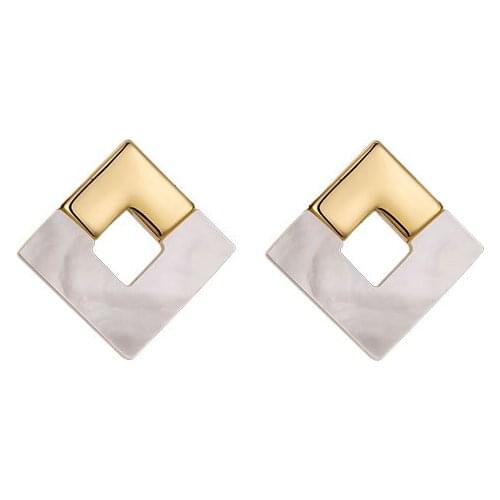 S925 sterling silver square earrings simple natural white mother-of-pearl inlaid texture earrings for women