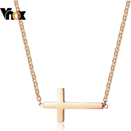 Vnox Sideways Cross Choker Necklace for Women Three Colors Stainless Steel Simple Small Cross Pendant for Women Girls Gifts