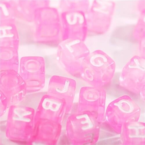 200pcs 6mm Clearly Pink Letter Beads Square Alphabet Beads Acrylic Beads DIY Jewelry Making Bracelet Necklace Toy