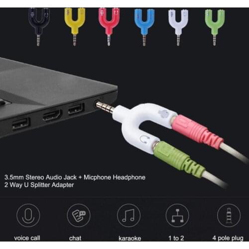 3.5mm Stereo Splitter Audio Earphone Headset Connector Converter 2 Way U Splitter Adapter Headphone Converter For Tablet PC
