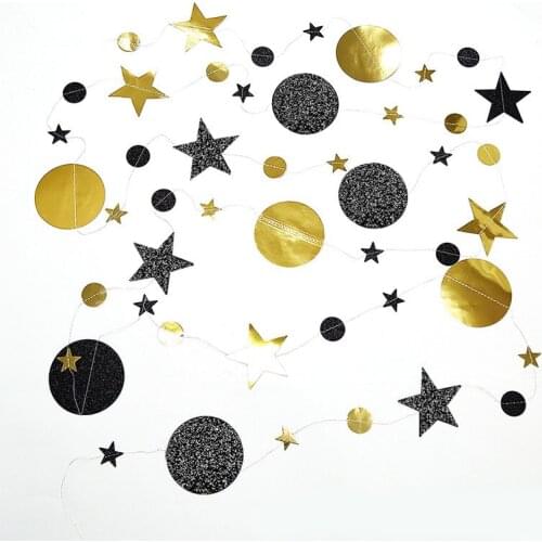 4M Black Gold Twinkle Star Round Paper Garland Graduation Party Decoration First Birthday Banner Photo Booth Props Accessories