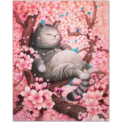 5D Diy Full Drill Diamond Painting Cross Stitch Pink Cherry Blossom Tree Cute Animal Cat Totoro Diamond Embroidery Mosaic
