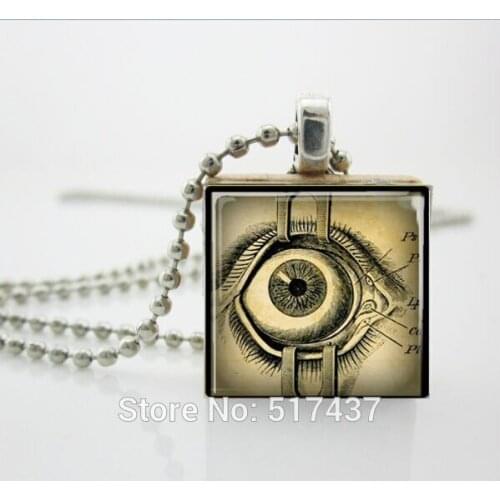 Human Anatomy Necklace,Human Anatomy Eyeball Gothic Steam Punk Scrabble Tile Pendant Ball Chain Necklace