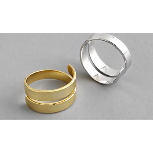 ANENJERY 925 Sterling Silver Double Winding Smooth Silver Gold Open Ring Geometric Finger Ring For Women Jewelry Gifts S-R734