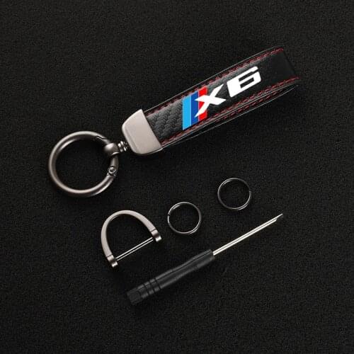 Carbon fiber Leather Car KeyChain Custom Rotating Horseshoe sports Key Rings gift For bmw X1 X2 X3 X4 X5 X6 X7 Car Accessories
