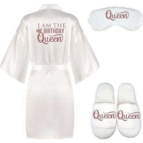 Glitter rose gold I AM THE Birthday Queen robe with crown birthday girl satin kimono party 2021 Gift for Her Princess Spa robes