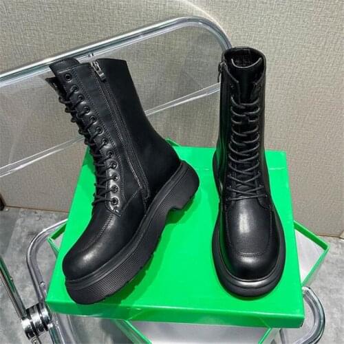 Genuine Leather Women Ankle Boots Luxury Brand Woman Chelsea Boots Chunky Winter Shoes Ladies Platform Martin Boots Combat Boot