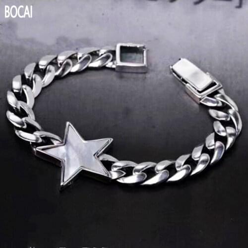 BOCAI New S925 silver fashion Man and Woman Bracelet mother-of-pearl star Bracelet retro style Five-pointed Star Braided Chain